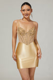 Sparkly Golden Corset Bodycon Beaded Short Cocktail Dress