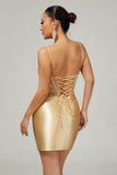 Sparkly Golden Corset Bodycon Beaded Short Cocktail Dress