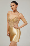 Sparkly Golden Corset Bodycon Beaded Short Cocktail Dress