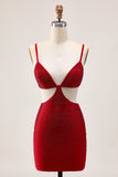 Chic Red Bodycon Beaded Cut Out Homecoming Dress