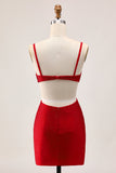 Chic Red Bodycon Beaded Cut Out Homecoming Dress