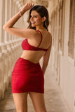 Chic Bodycon Spaghetti Straps Beaded Cut Out Red Homecoming Dress