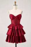 Strapless A Line Green Corset Homecoming Dress with Beading