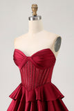 Dark Green Beaded A-line Strapless Corset Homecoming Dress