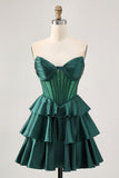 Dark Green Beaded A-line Strapless Corset Homecoming Dress