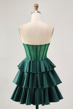 Dark Green Beaded A-line Strapless Corset Homecoming Dress