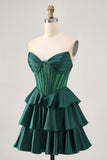 Dark Green Beaded A-line Strapless Corset Homecoming Dress