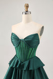 Dark Green Beaded A-line Strapless Corset Homecoming Dress