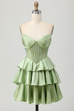 Dark Green Beaded A-line Strapless Corset Homecoming Dress