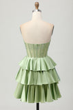 Dark Green Beaded A-line Strapless Corset Homecoming Dress