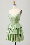Dark Green Beaded A-line Strapless Corset Homecoming Dress