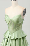 Dark Green Beaded A-line Strapless Corset Homecoming Dress
