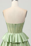 Dark Green Beaded A-line Strapless Corset Homecoming Dress