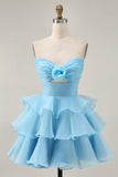 Blush A-Line Strapless Tiered Homecoming Dress with 3D Flowers