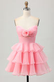 Cute A-line Strapless Cut Out Tiered Green Short Homecoming Dress