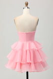 Cute A-line Strapless Cut Out Tiered Green Short Homecoming Dress