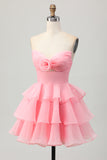 Cute A-line Strapless Cut Out Tiered Green Short Homecoming Dress