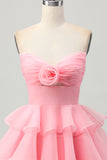 Cute A-line Strapless Cut Out Tiered Green Short Homecoming Dress