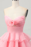 Cute A-line Strapless Cut Out Tiered Green Short Homecoming Dress