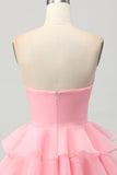 Cute A-line Strapless Cut Out Tiered Green Short Homecoming Dress