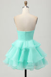 Blush A-Line Strapless Tiered Homecoming Dress with 3D Flowers
