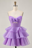 Blush A-Line Strapless Tiered Homecoming Dress with 3D Flowers