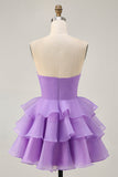 Blush A-Line Strapless Tiered Homecoming Dress with 3D Flowers