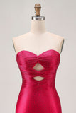 Strapless Cut Out Fuchsia Beaded Tight Homecoming Dress
