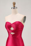Strapless Cut Out Fuchsia Beaded Tight Homecoming Dress