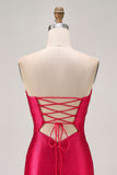 Strapless Cut Out Fuchsia Beaded Tight Homecoming Dress