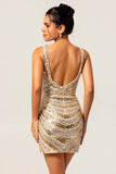 Sparkly Golden Bodycon Sequins V-Neck Homecoming Dress