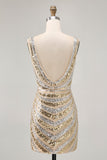 Sparkly Golden Bodycon Sequins V-Neck Homecoming Dress