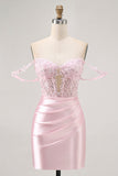 Pink Off The Shoulder Bodycon Corset Homecoming Dress