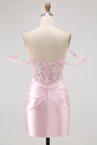 Pink Off The Shoulder Bodycon Corset Homecoming Dress