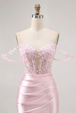Pink Off The Shoulder Bodycon Corset Homecoming Dress