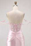 Pink Off The Shoulder Bodycon Corset Homecoming Dress