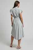 Light Blue Striped A Line Long Work Dress with Pocket