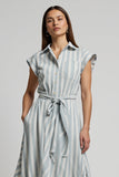 Light Blue Striped A Line Long Work Dress with Pocket