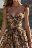 Sparkly Khaki Leopard Printed Beaded Short Homecoming Dress