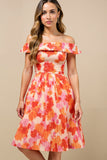 Orange Flower A-Line Ruched Off The Shoulder Wedding Guest Dress