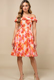 Orange Flower A-Line Ruched Off The Shoulder Wedding Guest Dress
