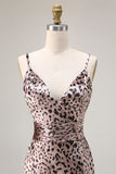 Mermaid Golden Leopard Spaghetti Straps Long Prom Dress with Slit
