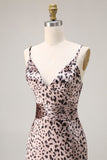 Mermaid Golden Leopard Spaghetti Straps Long Prom Dress with Slit