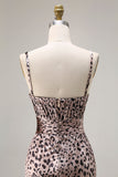 Mermaid Golden Leopard Spaghetti Straps Long Prom Dress with Slit