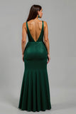 Sparkly Dark Green Mermaid V-Neck Long Holiday Party Dress With Slit