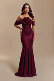 Sparkly Burgundy Mermaid Floral Long Holiday Party Dress