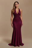 Halter Burgundy Mermaid Sequin Long Holiday Dress