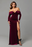 Burgundy Mermaid Off The Shoulder Long Holiday Dress