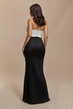 Black White Strapless Ruched Mermaid Holiday Dress