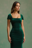 Dark Green Mermaid Square Neck Long Holiday Dress